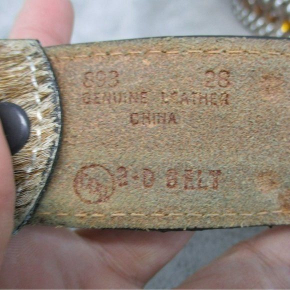 Belt Womens 28 Brown Genuine Leather Rhinestone Studded